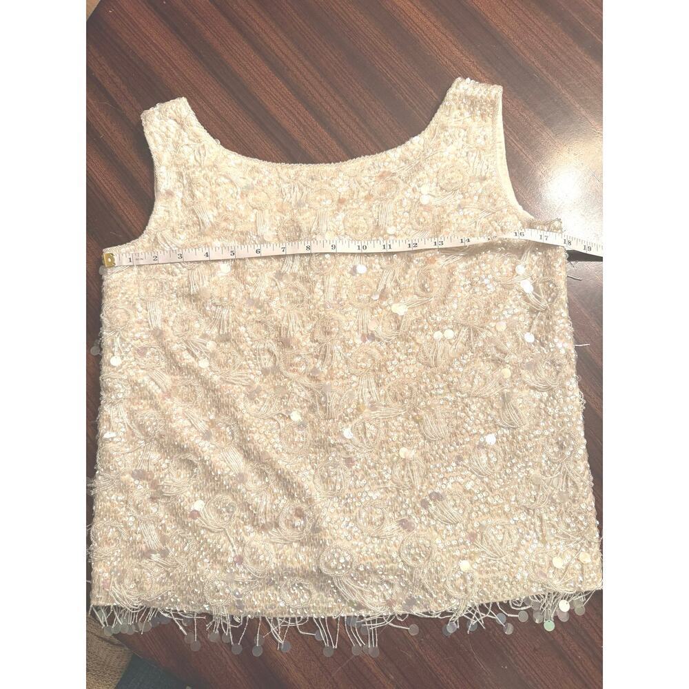 Vintage Lillie Rubin Champagne Beaded Fringe Embellished Evening Shell 36 (S) - Picture 6 of 7